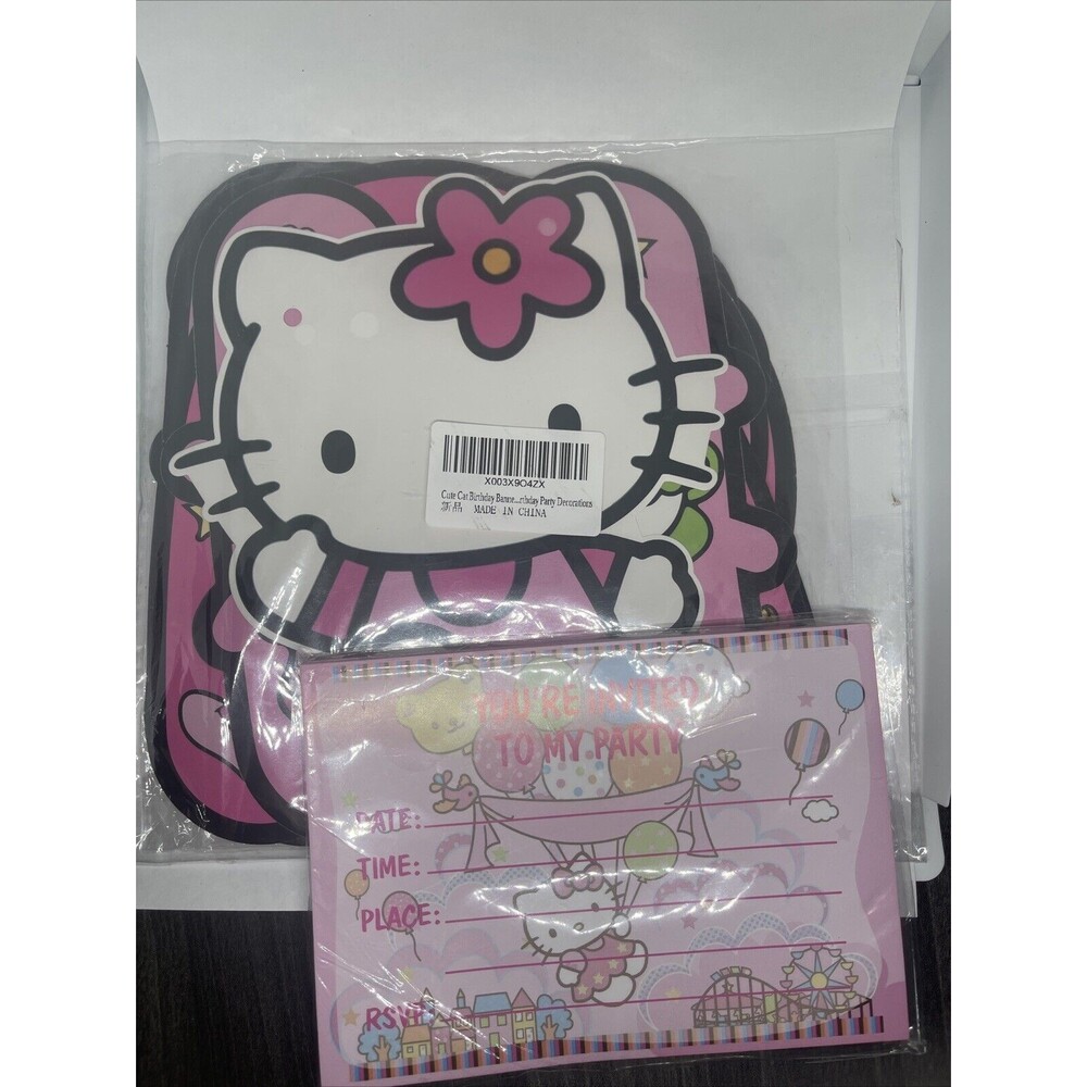 Hello Kitty Happy Birthday Banner And Party Invitations